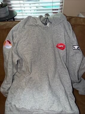 Jordan Men's Gray Crewneck Hoodie with Red Lip Patch